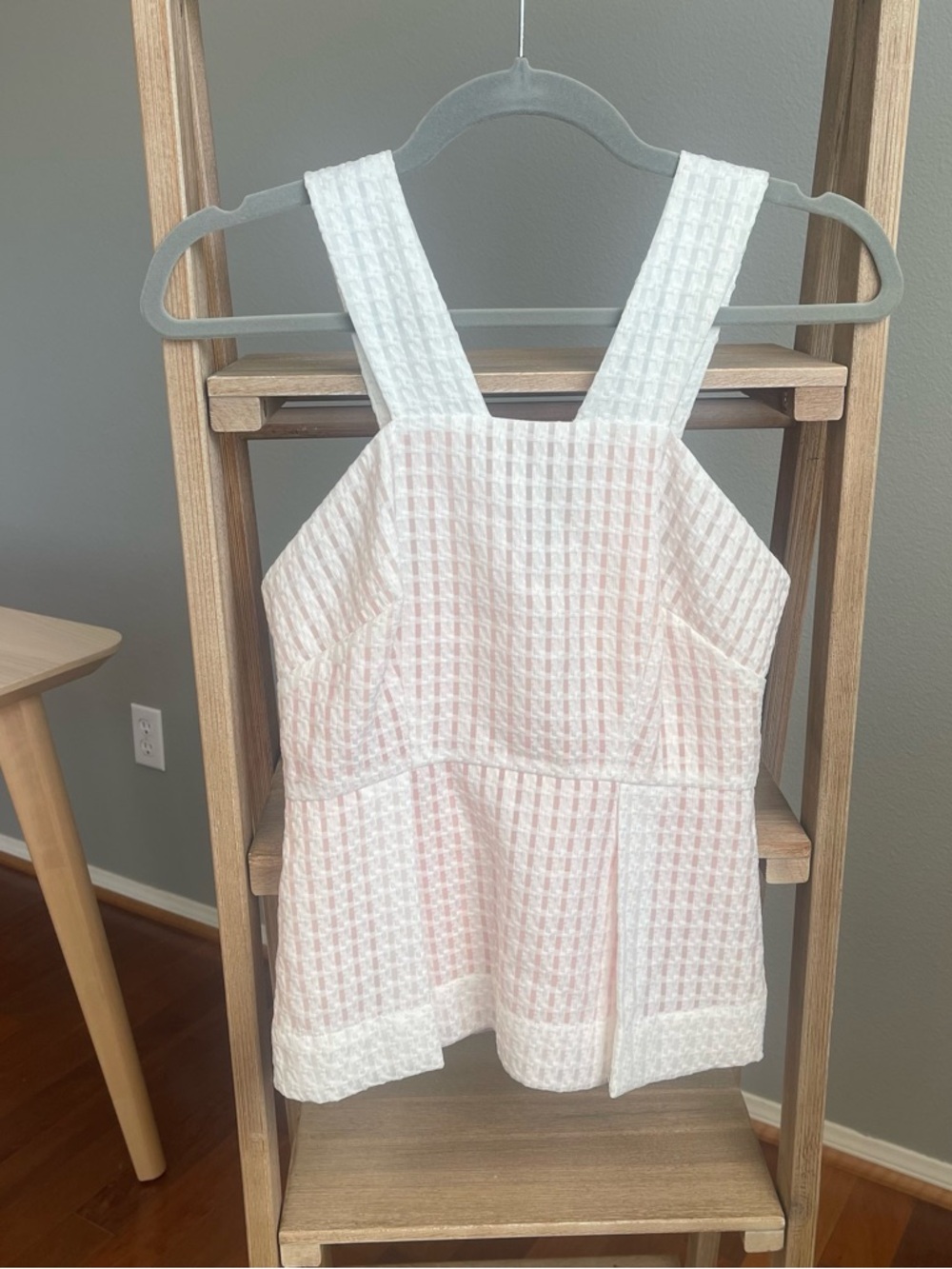 Maeve Anthropologie Peach & White Basketweave Peplum Zip Back Tank Blouse Size 0